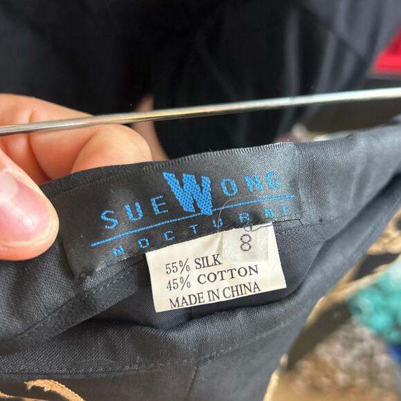 Sue Wong Vintage women 8 silk boho pant suit SET black tan embroidered black - Picture 5 of 11